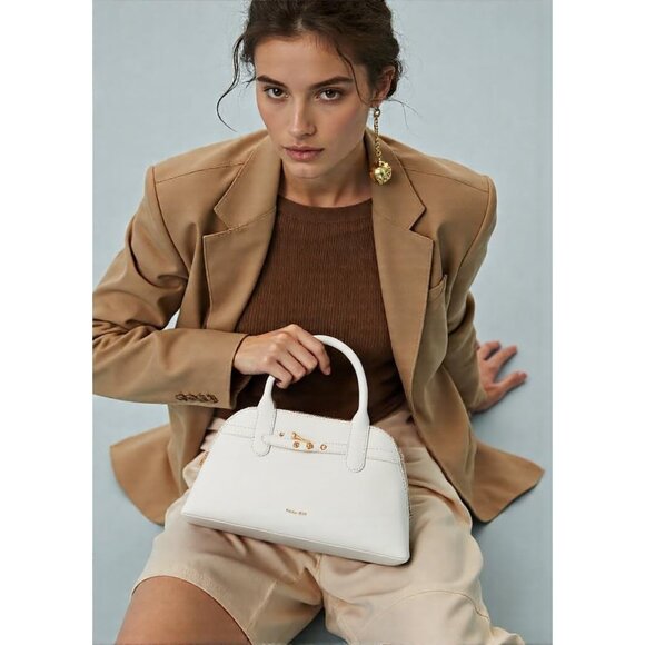 ⚡ Women's White Shoulder Strap Belted Top Handle Designer Crossbody Satchel Bag - Picture 3 of 7